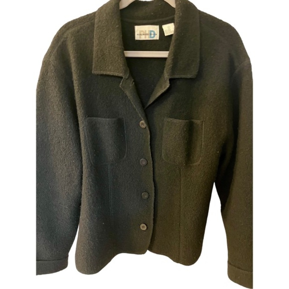 Paul Harris Design Wool Blend Button Front Jacket Black Coat Womens Large